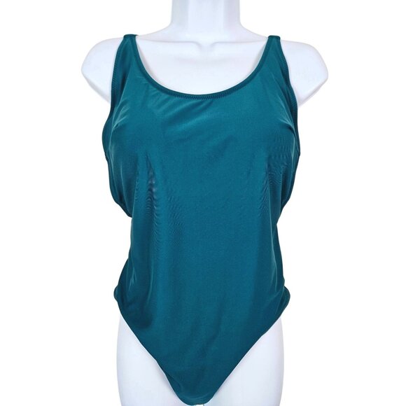 Pretty Garden Womens Teal One-Piece Swimsuit Sz Large Low Back Scoop Neck Beach - Picture 3 of 10